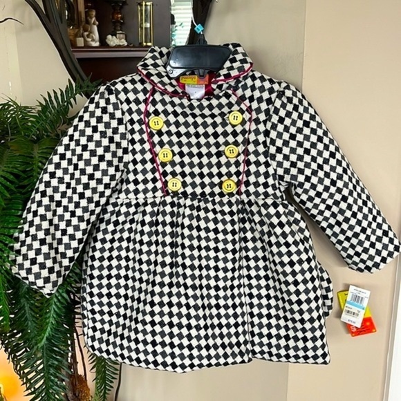 Brand New Penelope Mack Zip Up Pea Coat Black White Checkered Jacket & Hat - Picture 5 of 15